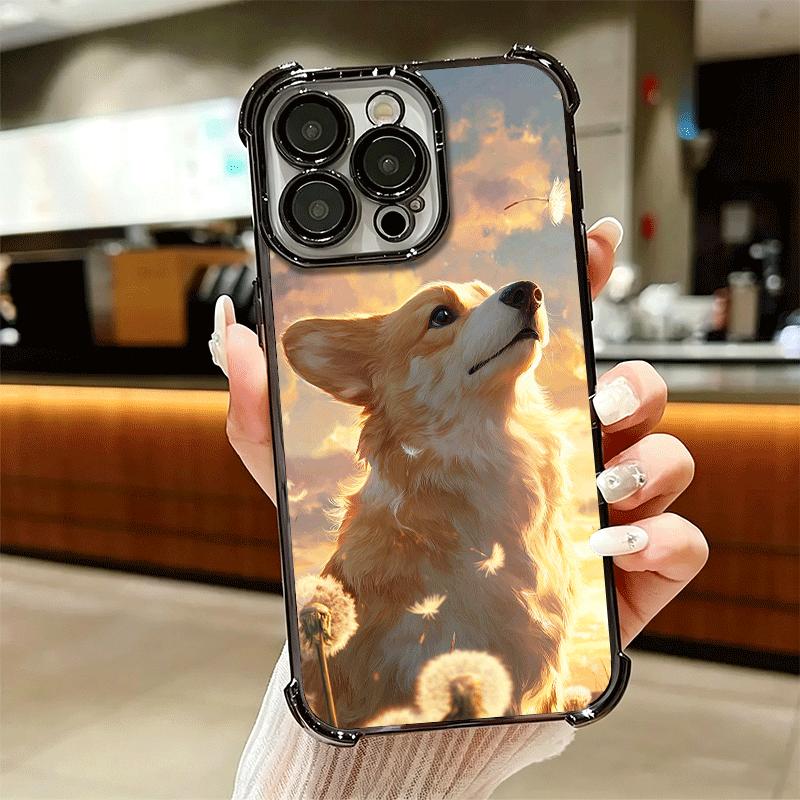 Corgi Dog Cute Plating Phone Case For Iphone 16 17 Pro Max Air 16E 14 15 Plus 12 13 Mini Anti-Fall Airabag Cover
