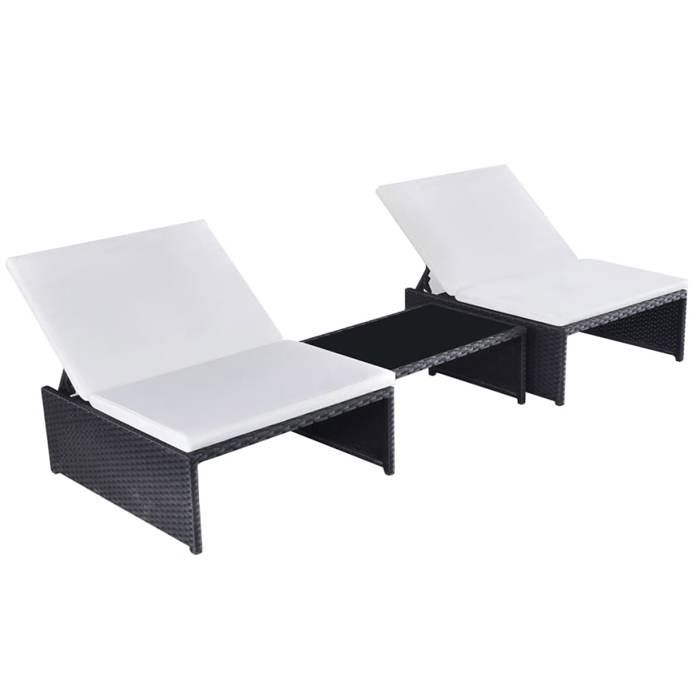 Ensemble de salon de jardin - vidaXL - 43069 - 2 chaises inclinables - table basse - résine tressée noire