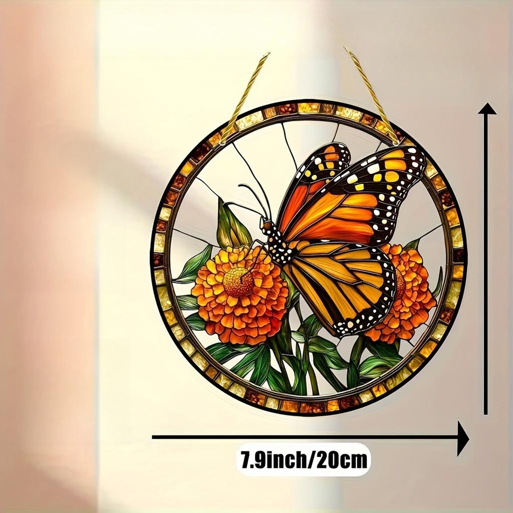 Glass Pattern Flower Fairy Decor Stained Suncatcher for Window Hangings Beautiful Circular Acrylic Pendant Window Decoration