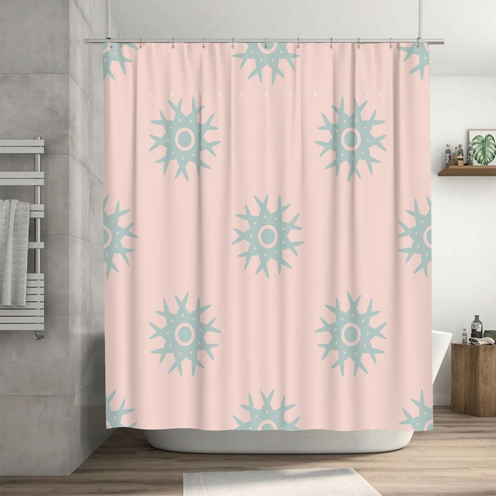 Blue Sunburst Print Shower Curtain Waterproof Bathroom Decor Solid Color Pink Fabric Durable Easy Wash Outdoor Use for Home Hote