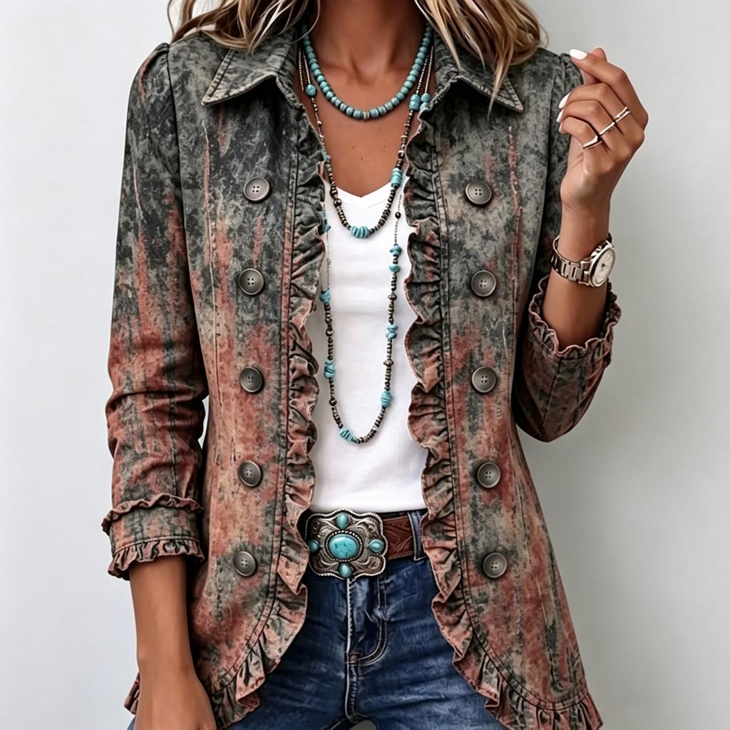 Women's Long Sleeve Ruffle Trim Button Down Cardigan for Everyday Casual Wear