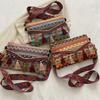 1Pc Ethnic Style Weave Crossbody Bags Tassel Waist Bag Retro Canvas Shoulder Packs Handbag
