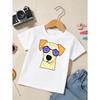 Kids White Crewneck Summer Tee, Cool Dog with Sunglasses Print Casual Short Sleeve Kids Top