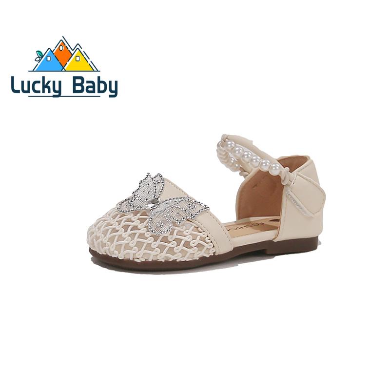 

Girl s Sandals Breath-mesh Braided Adorable Summer Kids Sliders Bowtie Beige Sliver Round Toe All-match Childern Shoes 23-32 25