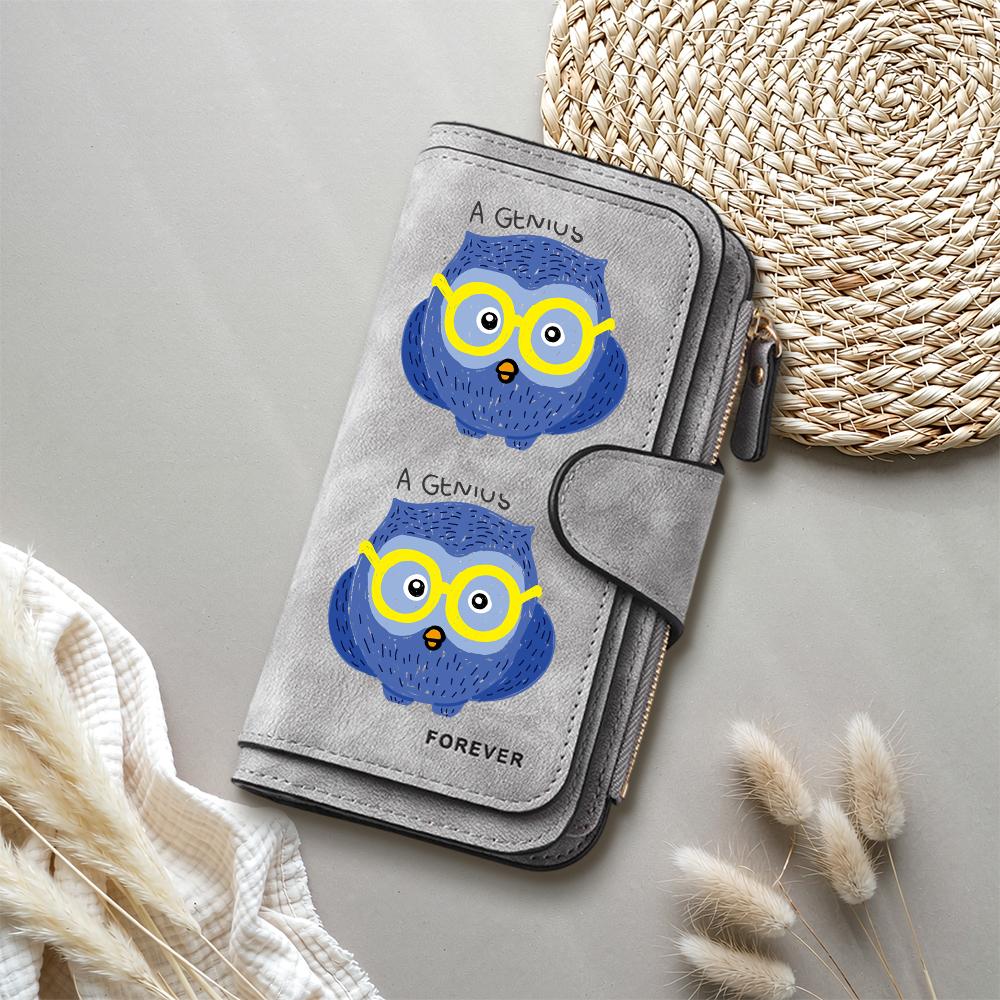 Cute Owl Print Women Long Wallet Fashionable Leather Card Holder Portable Casual Daily Purse