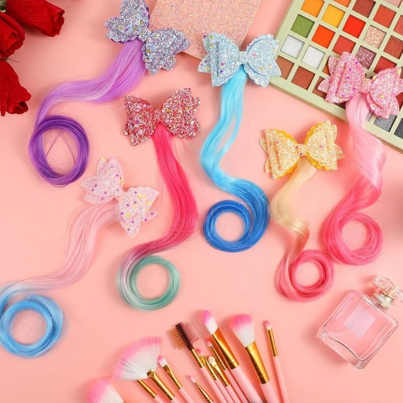 1/2pcs Cute Curly Hair Bowtie Wig Girls Hairpins Ombre Color Headwear Hair Clips For Princess Dress Up Birthday Gift Party Favor