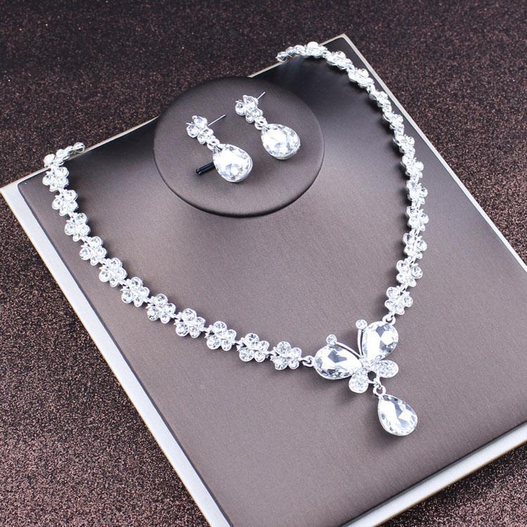2022 Bridal Rhinestone Necklace & Earrings Set - Korean Wedding Hair & Dress Accessories