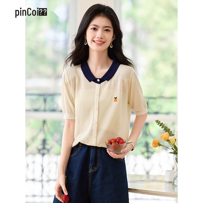 Pincai Women s Color-Block Knit Short Sleeve Top One Size/M