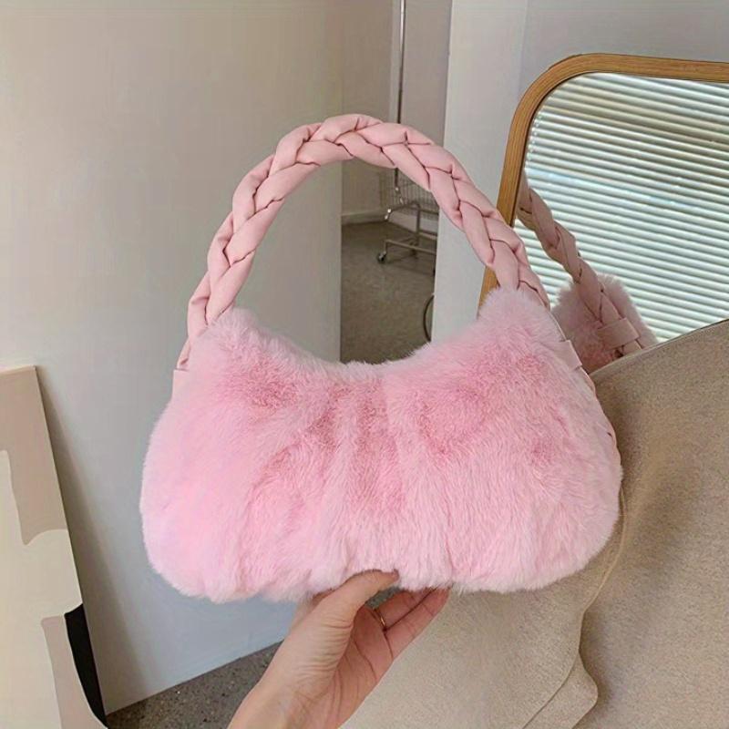 Elegant Shoulder Bag Braided Handbag Soft Plush Underarm Bag Women's Large Capacity Fashionable Lady Party Tote Bag Underarm