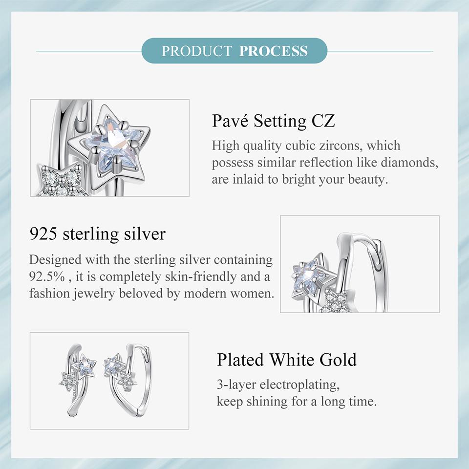 WOSTU 925 Sterling Silver Double Star Shiny Zircon Hoop Earrings For Women Valentine Jewelry Gift Daily Praty Wear Jewelry Gif