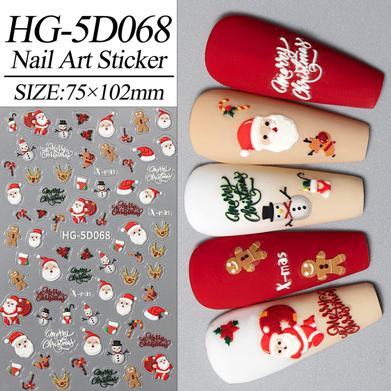 

3D Cute Cartoon Christmas Nail Stickers: Santa, Snowman & Reindeer