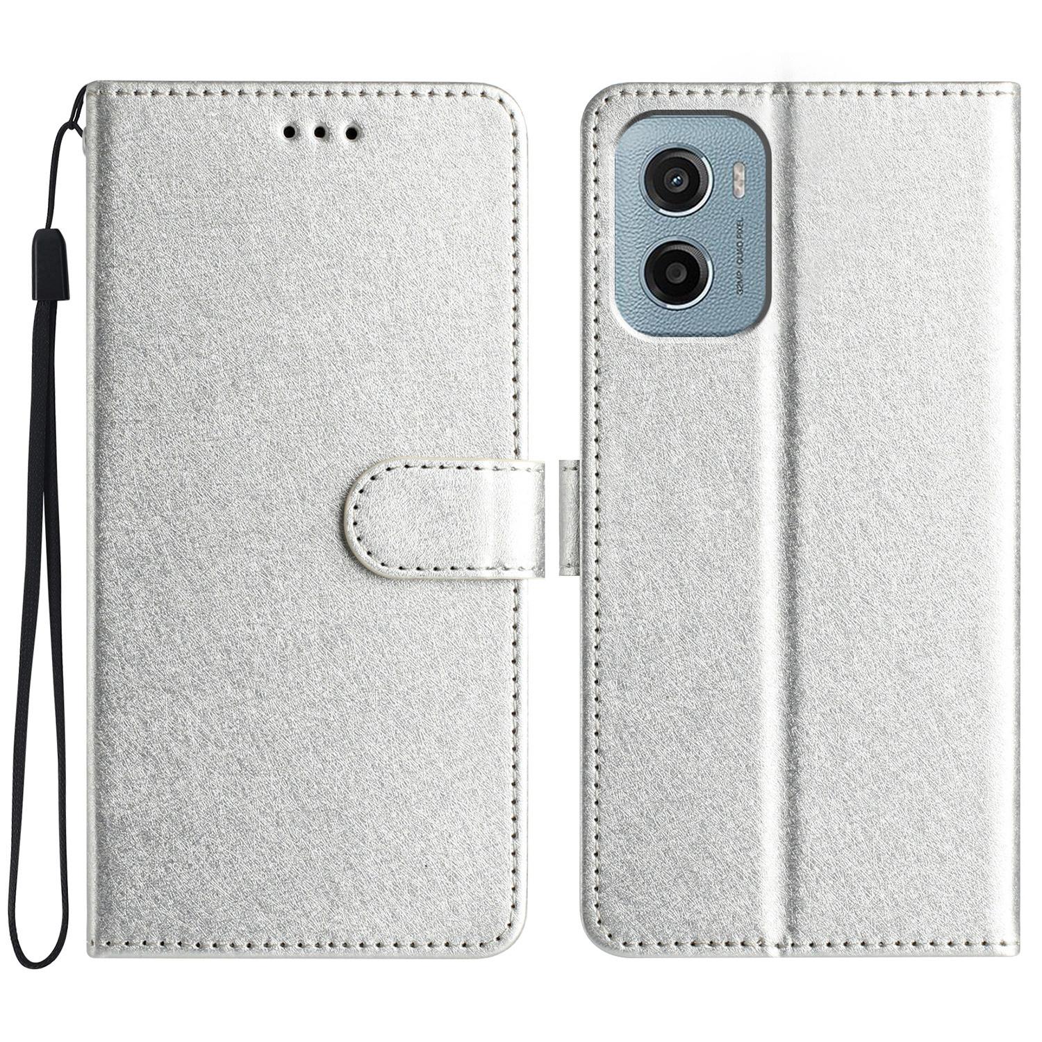 

For Motorola Moto G05 4G/E15 4G Wallet Case Leather Folio Phone Cover Magnetic Clasp Silver