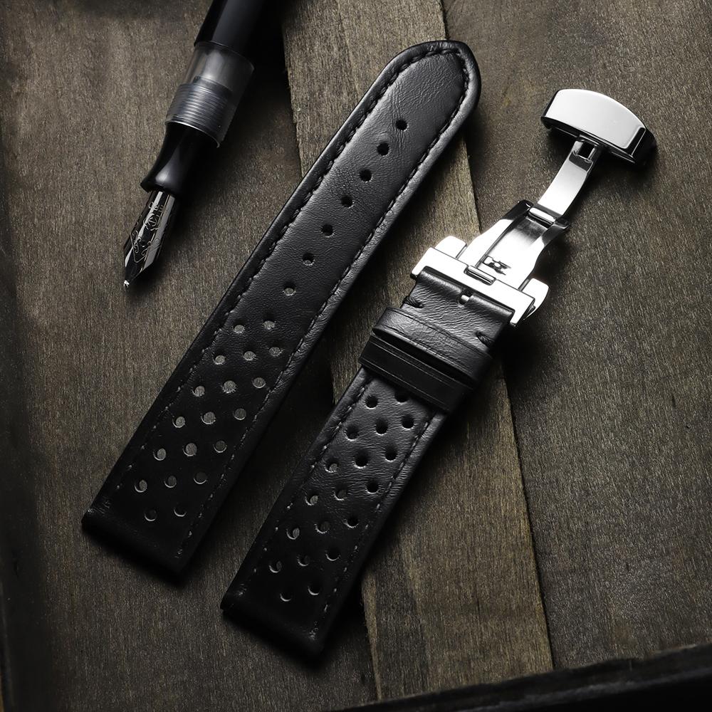 18mm 20mm 22mm Strap Breathable Cowhide Watch Strap Matte&Oil Wax Band Butterfly Buckle Men Women Universal Bracelet Accessories