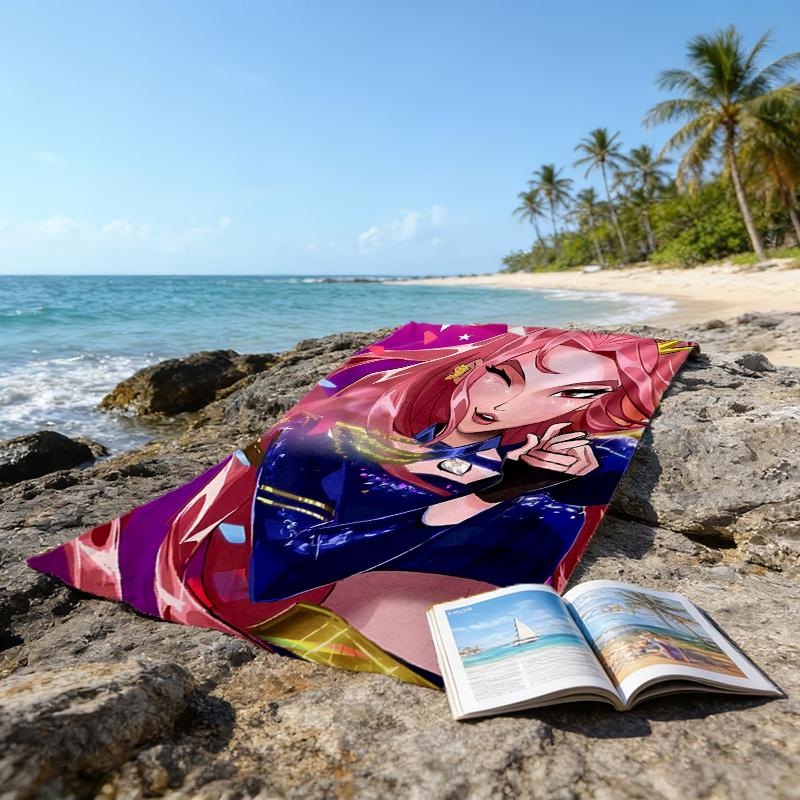 1pc KPop Demon Hunters MIRA1 Beach Towel, Beach and Seaside Swimming Pool Equipment, Fashion Pattern, Rectangular, Travel Essentials