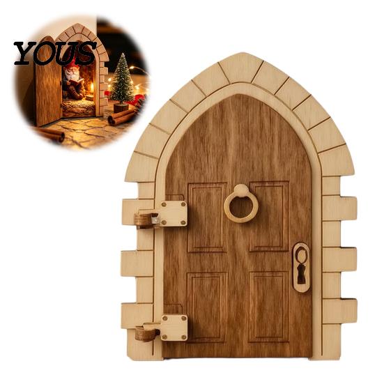 Whimsical Desk Ornaments Fairy Gnome Door Tabletop Ornament, Mini Wooden Elf Figurine, Handheld Craft Tale Home Garden Decor, Magical Cottage Desktop