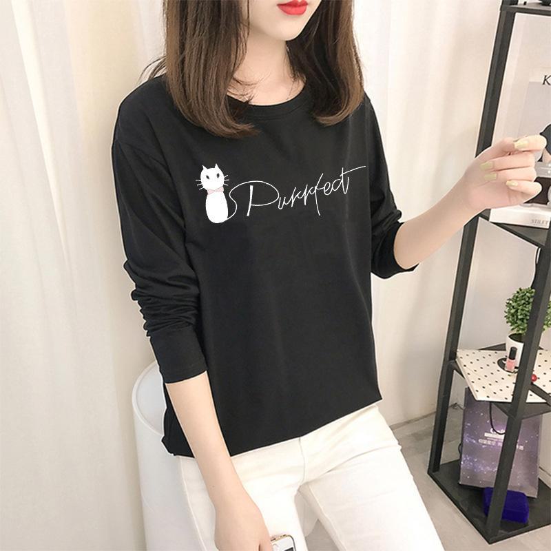 Autumn Korean Cartoon Bottoming Tops - Women's Long-Sleeved T-Shirts In Solid Colors