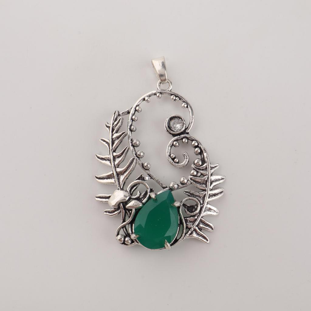 Green Onyx Gemstone 925 Sterling Silver Jewelry Pretty Pendant 1.8" Anniversary Gift For Wife CP-42-22