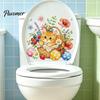 Decorative Stickers for Ceramic Tiles Cute Kitten Flower Basket Toilet Seat Sticker, Waterproof Lid Tank Wall Decals, Self-Adhesive PVC Bathroom
