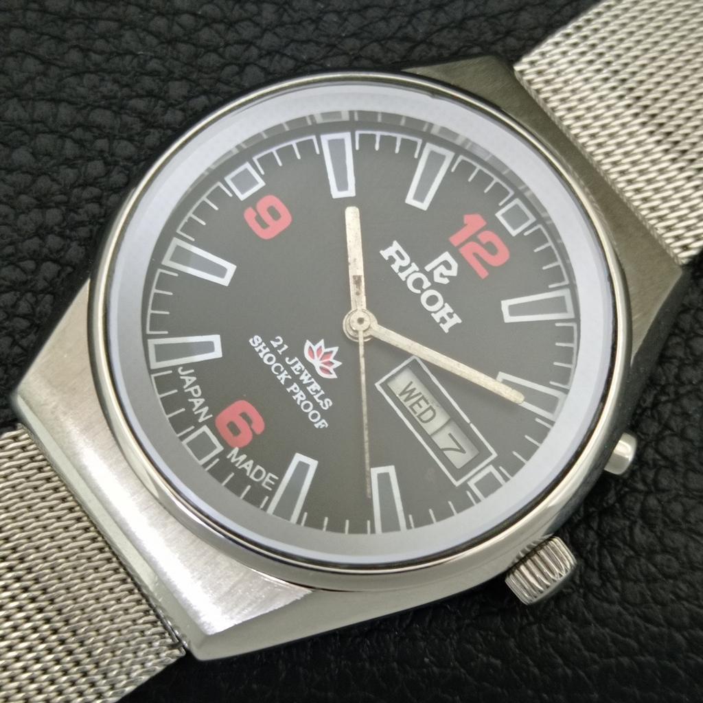 VINTAGE RICOH R31 AUTOMATIC JAPAN MENS BLACK COLOR DIAL WATCH a707916-1