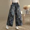 Plus size Vintage floral high waist casual loose Women spring summer autumn jeans denim wide leg Pants