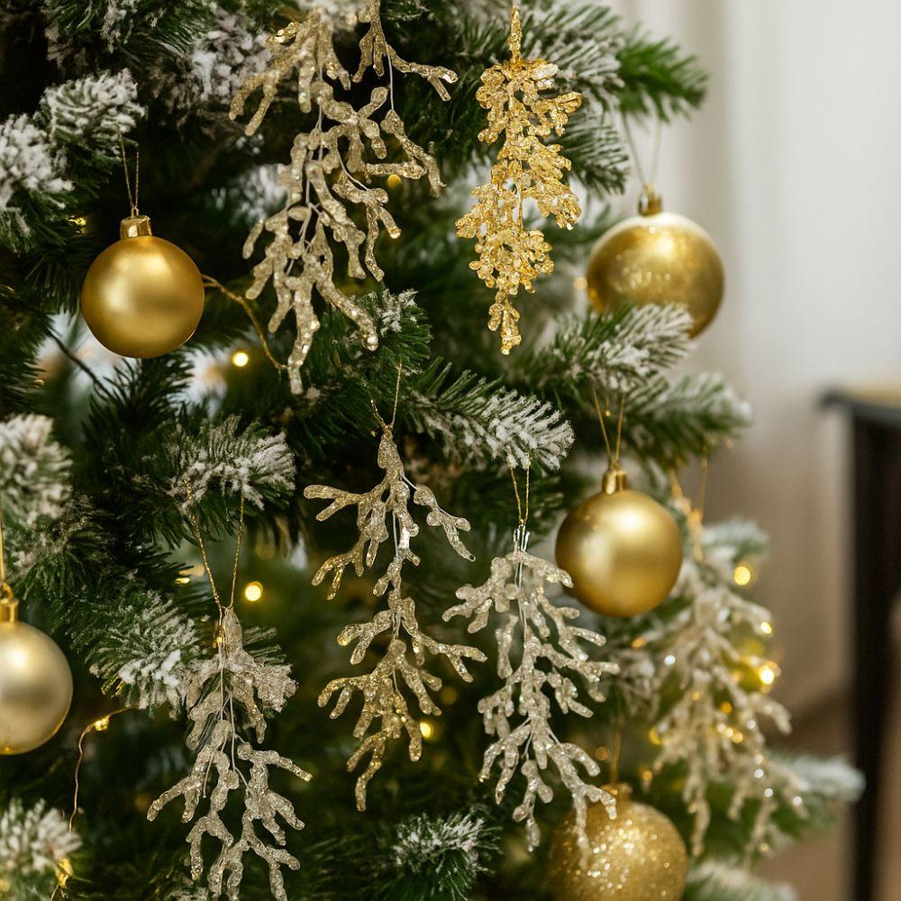 Acrylic Christmas Icicle Pendant Realistic Artificial Leaves Xmas Tree Hanging Ornament DIY Craft Glitter Christmas Branches