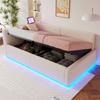 Letto imbottito 90 x 200 cm con illuminazione a LED, porte Type-C e due USB, schienale a L, velluto, telaio letto idraulico, beige (Materasso non incluso)