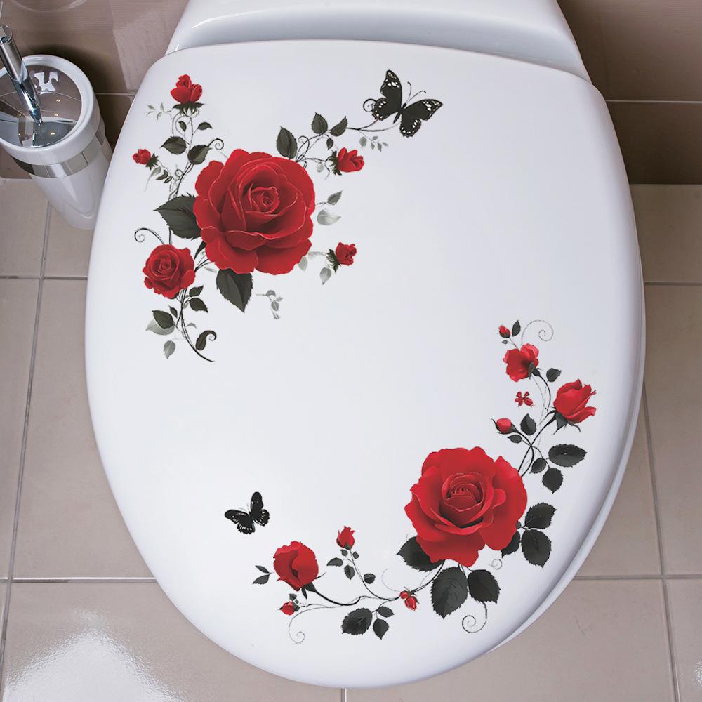 Creative Vintage Rose Flower Branch Bathroom Toilet Decoration and Beautification Toilet Sticker