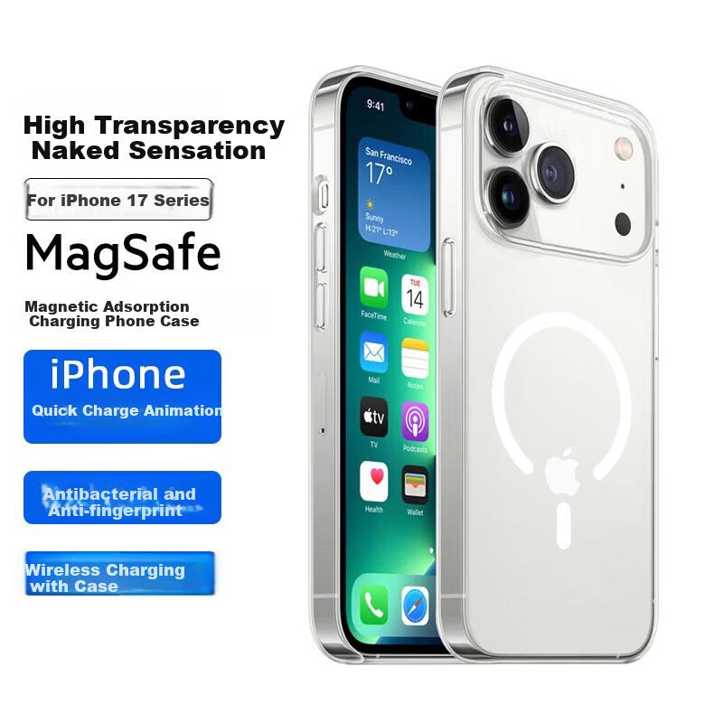Transparent Magnetic Adsorption Phone Case for Apple iPhone 17 Pro, Ultra Thin Lightweight Shockproof Sweatproof Fashion Simple Soft, Transparent