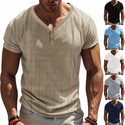 Sommer Kurzarm T-Shirt Locker Atmungsaktiv Lässig Robuster Mann Henry Shirt
