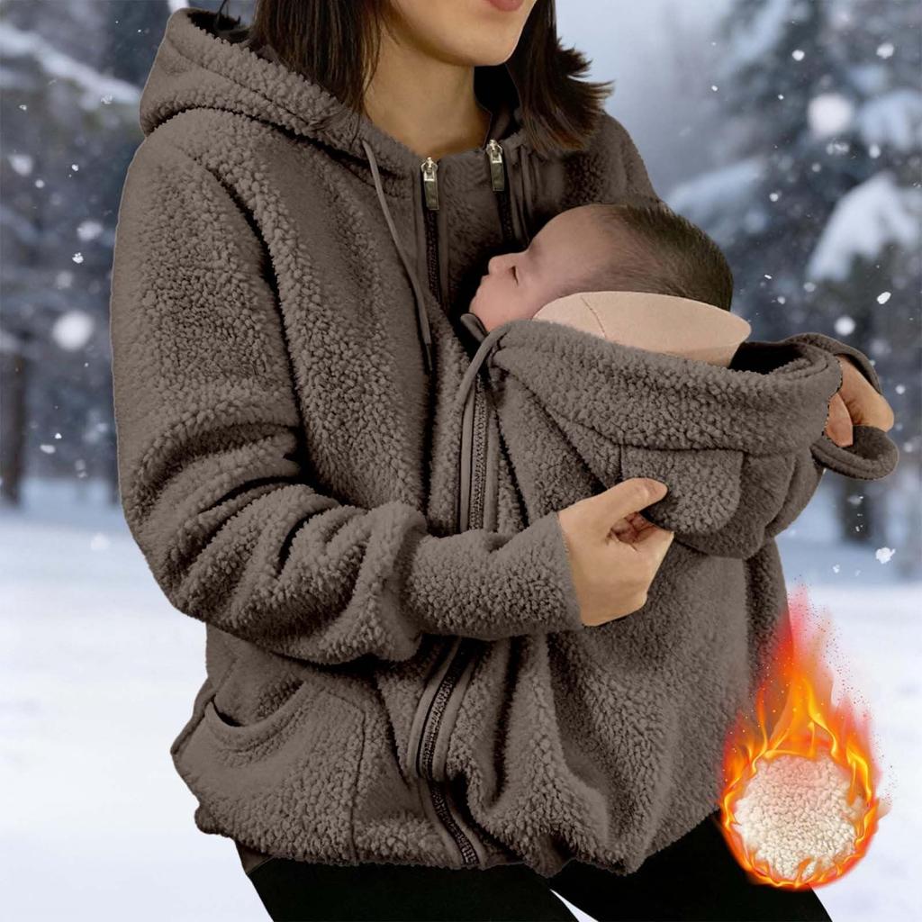 Damen Winter Warm Fleece Umstandsmantel mit durchgehendem Reißverschluss Babytragejacke Schwangerschaftskleidung