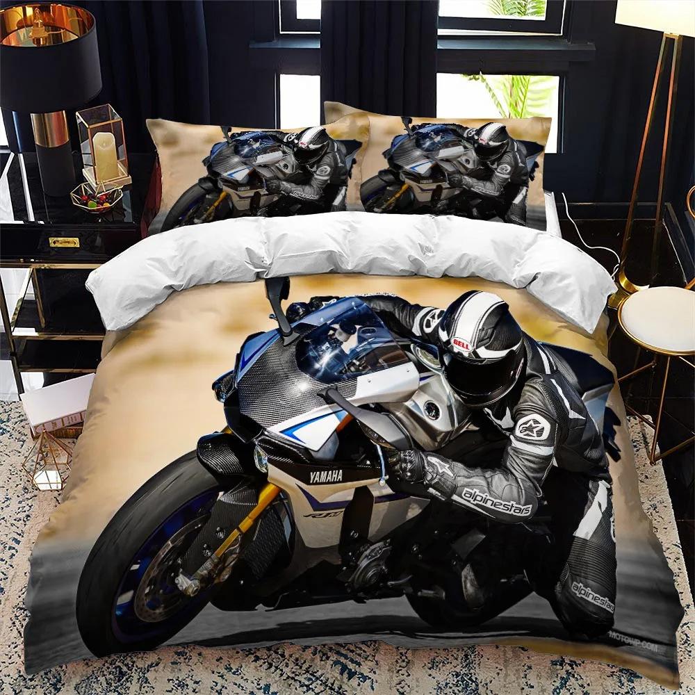 Motorrad Bettwäsche Set, Motorrad Bettwäsche Set Sport Thema Motorrad Muster Für Kinder Erwachsene Tagesdecke Abdeckung Zimmer Dekor 2 Stück