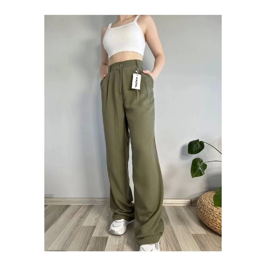 Women's Oil Green High Waist Linen Palazzo Pants