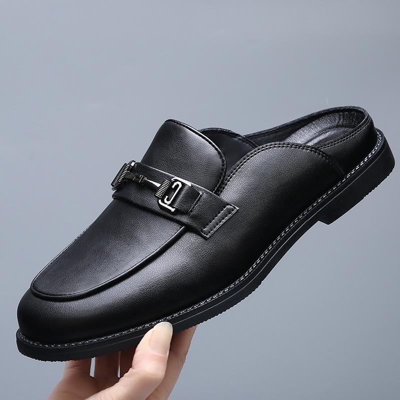 Large Size 47 48 Leather Slippers Men's One-pedal Sandals Bag Head Casual Versatile Outer Wear Half Slippers Tide
