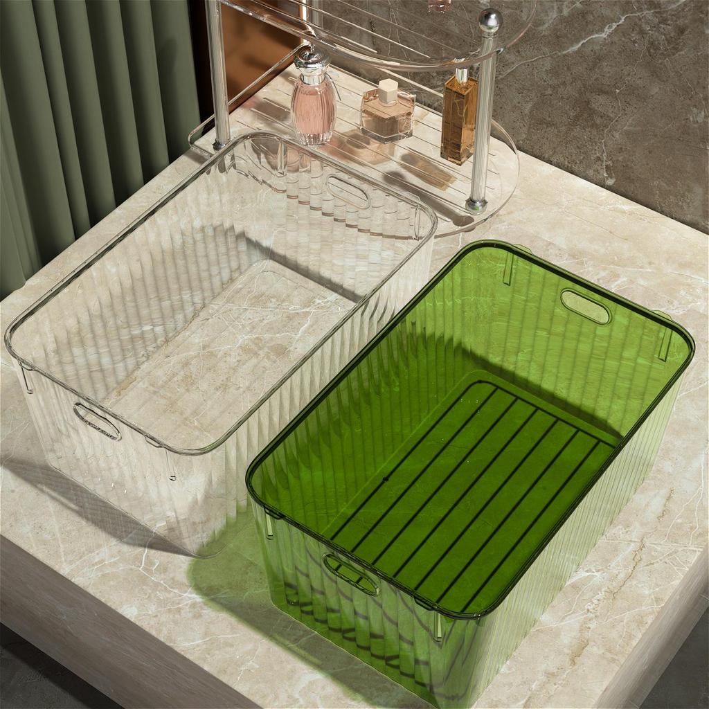 Yiyi Gou Transparenter Schreibtisch Kosmetik Organizer mit Deckel - Aufbewahrungsbox für Masken & Lippenstifte