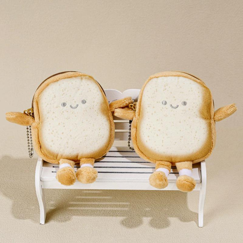 

WTEMPO Cute Toast Bread Shaped Design Plush Purses Zipper Coin Purses with Bead Chains Mini Gifts Car Key Door Key Storage Bags Backpack Pendants 2pcs хакі