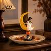 Funny Crescent Moon Figurines Halloween Ghost And Resin Ornaments, Cute Spooky Tabletop Figurine, Indoor Party Favors Statue with Pumpkin Elements for