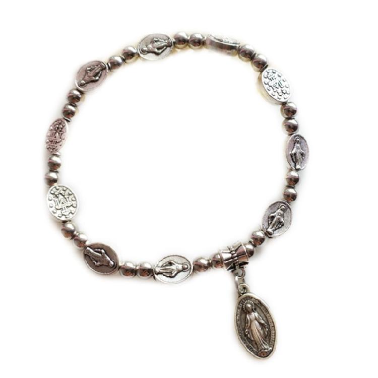 Catholic Rosary Bracelets Stretch Crystal Beads Bangle Wristband for Women Men