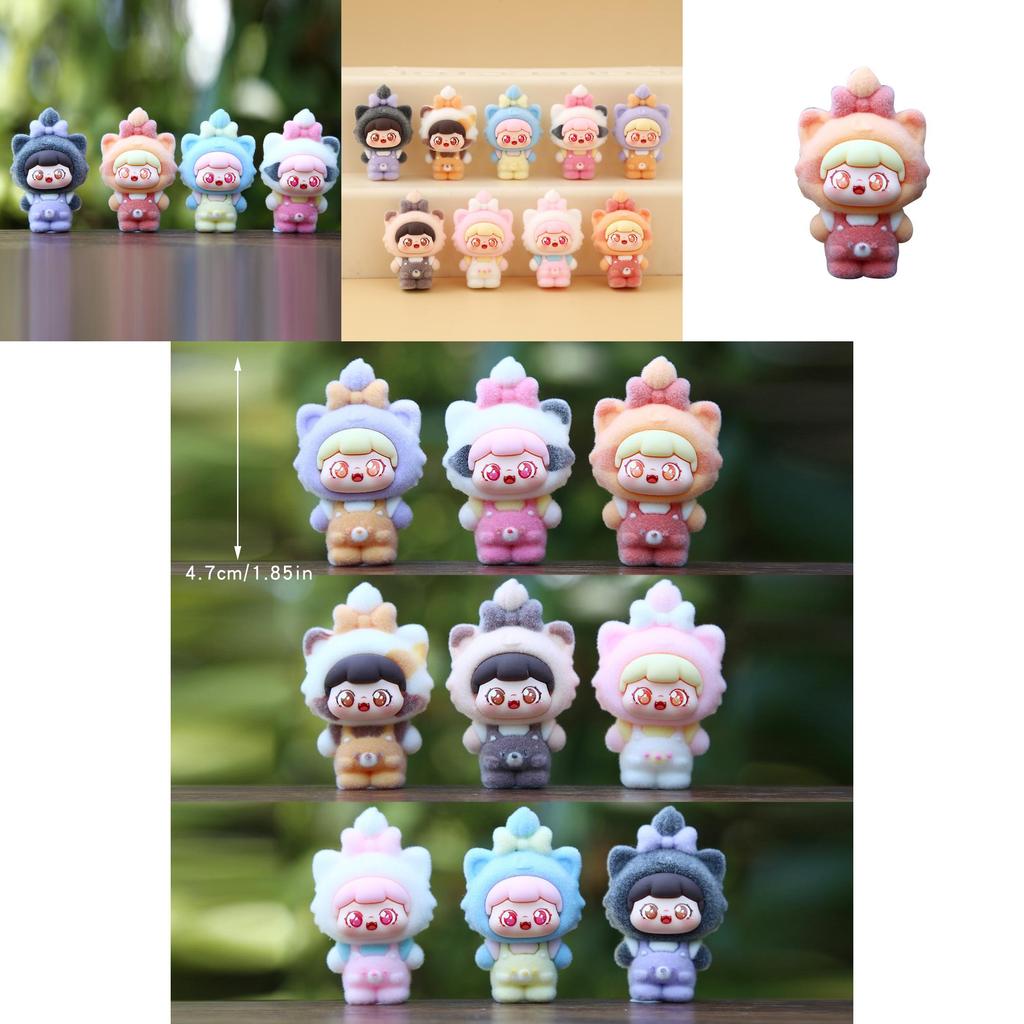 9pcs Creative Cat Head Overalls Girl Model Doll Ornament Set For Collectors