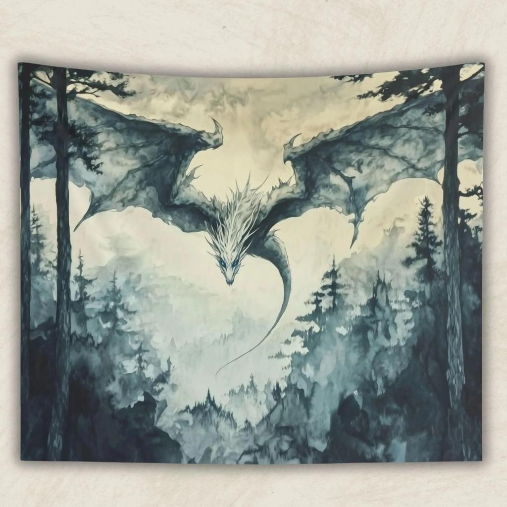 Fantasy Dragon Wall Tapestry Peach Skin Fabric Hanging Decor Artistic Mythical Creature Wall Art for Living Room Bedroom Decor