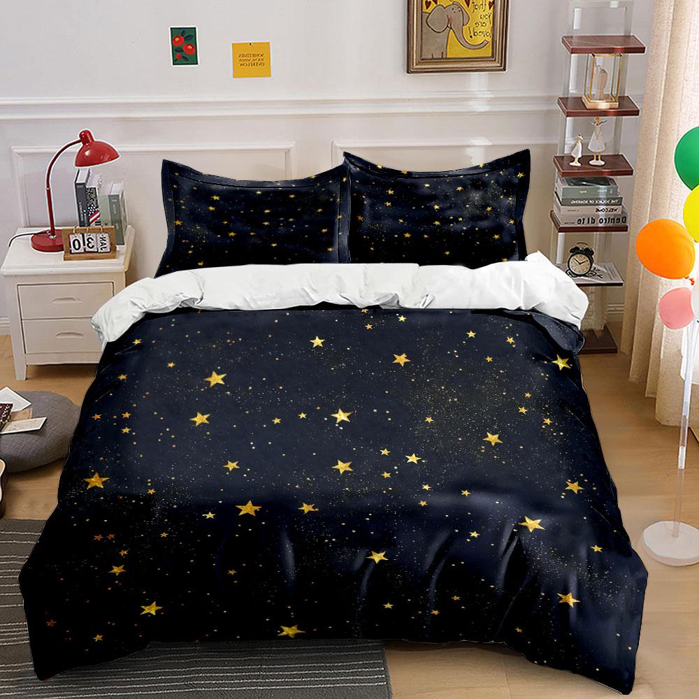Starry Night Decoration Set Bedding Set with 1 Duvet Cover 2 Pillowcases Single Double King Queen, Gift