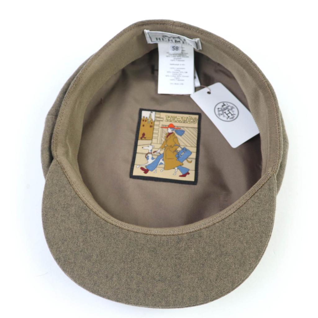 Pristine HERMES Casquette Deauville Serie Metal Brown Cashmere Women 58 Used