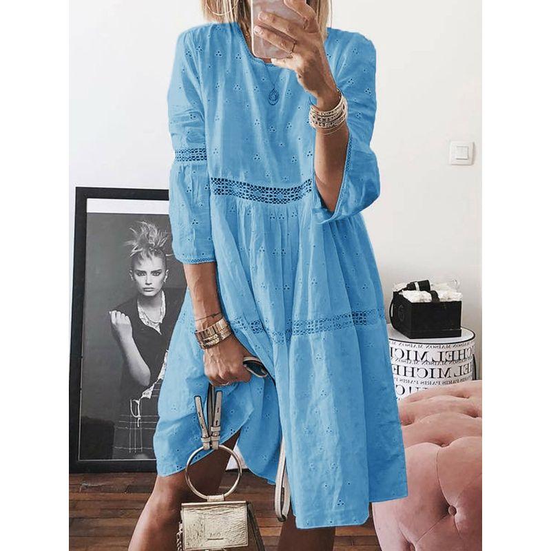

Women s Patchwork Seven Quarter Sleeve Dress Patchwork 3/4 Sleeve Dress Light Blue S