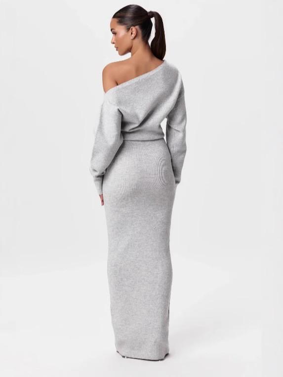 Elegant Off Shoulder Long Sleeve Bodycon Dress With Stretch Polyester For Office Wear