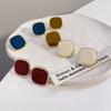 Retro Simple Colored Drip Glaze Gold Color Edging Geometric Square Stud Earrings for Women Korean Temperament Piercing Jewelry