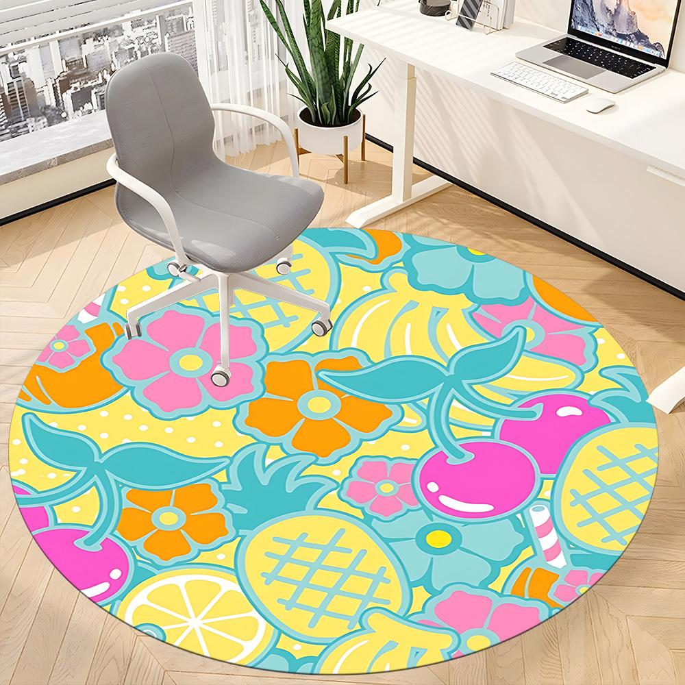 1pc Pineapple Floral Pattern Office Round Rug, Non-slip, Soft and Durable Office Rug for Interior Decoration, Perfect for Office, Beautiful Decoration