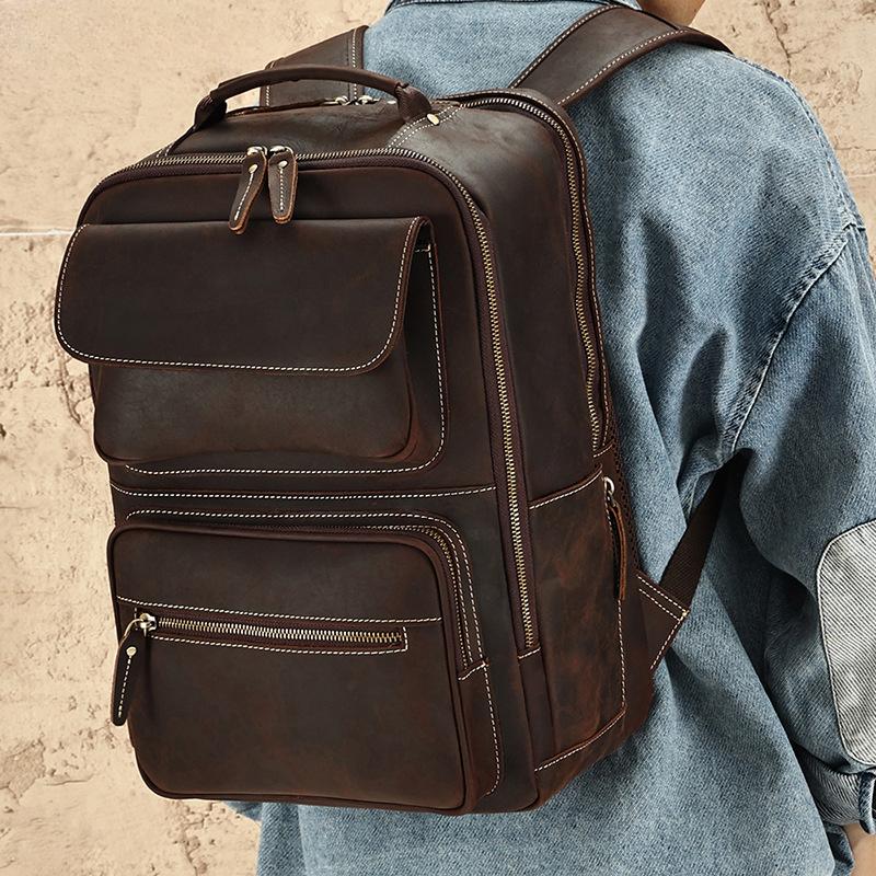 

Кожаный мужской рюкзак Рюкзак для путешествий большой вместимости Мужской рюкзак кофейный