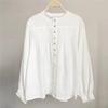 Johnature Frühling Frauen Shirts Tops Vintage Rüschen Casual Lose Plissee Feste Farbe Alle Spiel Frauen Blusen