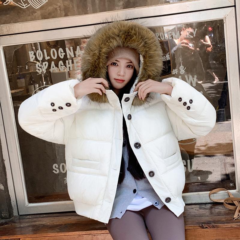 New Korean Version of Down Cotton-padded Jacket Women's Loose Cotton-padded Jacket with Short Leisure Section and Large Fur Collar Is Thickened.