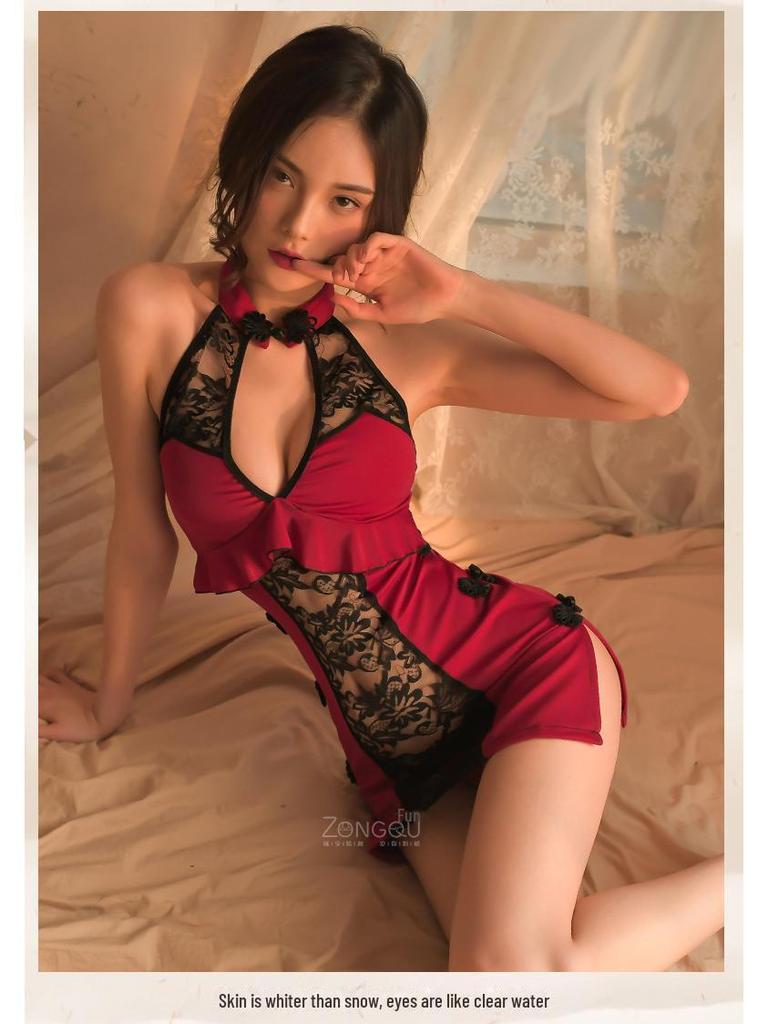 Sexy Spitzen Cheongsam Dessous Set: Sheer Temptation Nachtwäsche 6240