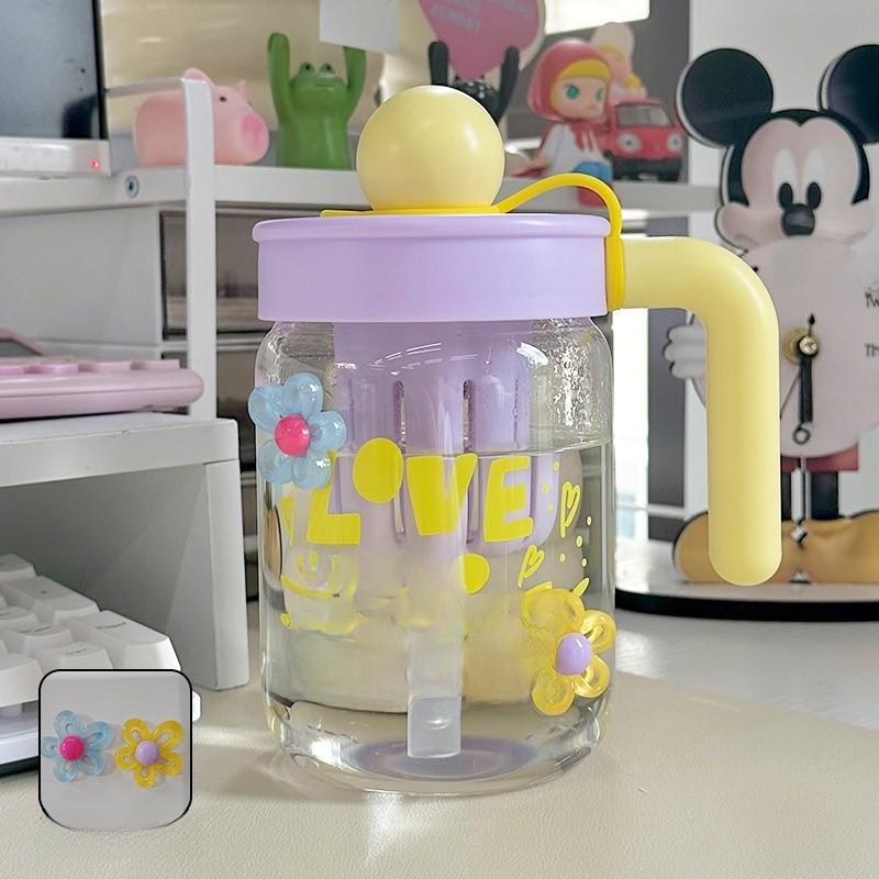 

Glass Cup With Straw For Women High Borosilicate Insulated Tea Water Bottle Summer Office Gift Purple Yellow